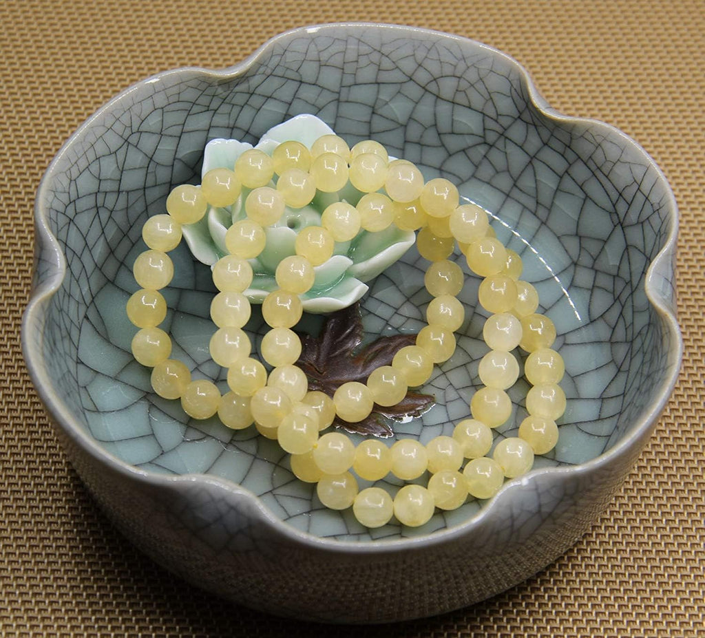 Natural Yellow Jade Gemstone 8mm Round Beads Stretch Bracelet 7inch Unisex