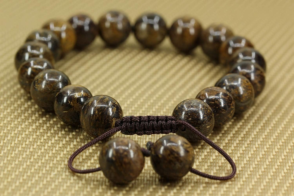 Angelstones Handmade Gemstone 10mm Bronzite Round Beads Adjustable Braided Macrame Tassels Chakra Reiki Bracelets 7-9 inch Unisex