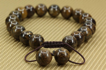 Angelstones Handmade Gemstone 10mm Bronzite Round Beads Adjustable Braided Macrame Tassels Chakra Reiki Bracelets 7-9 inch Unisex