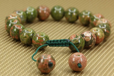Angelstones Handmade Gemstone 10mm Unakite Round Beads Adjustable Braided Macrame Tassels Chakra Reiki Bracelets 7-9 inch Unisex
