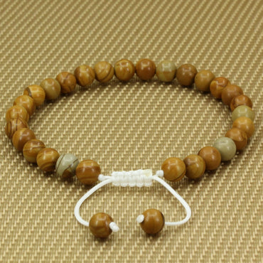 Angelstones Handmade Gemstone 6mm Matt Woodgrain stone Round Beads Adjustable Braided Macrame Tassels Chakra Reiki Bracelets 7-9 inch Unisex
