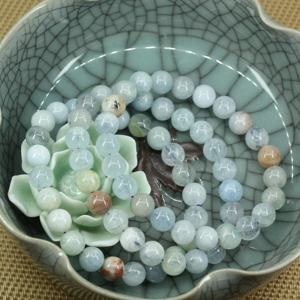 Natural Multicolor Aquamarine Gemstone 8mm Round Beads Stretch Bracelet 7inch Unisex