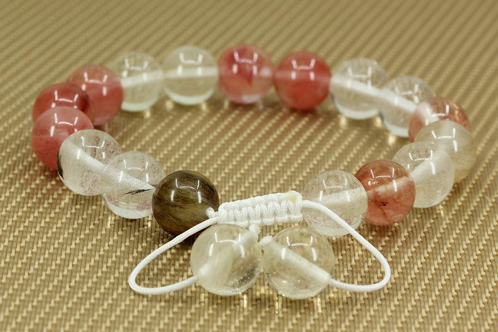 Angelstones Handmade Gemstone 10mm Synthetic Volcano Cherry Quartz Round Beads Adjustable Braided Macrame Tassels Chakra Reiki Bracelets 7-9 inch Unisex