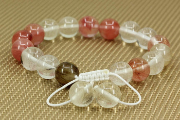 Angelstones Handmade Gemstone 10mm Synthetic Volcano Cherry Quartz Round Beads Adjustable Braided Macrame Tassels Chakra Reiki Bracelets 7-9 inch Unisex