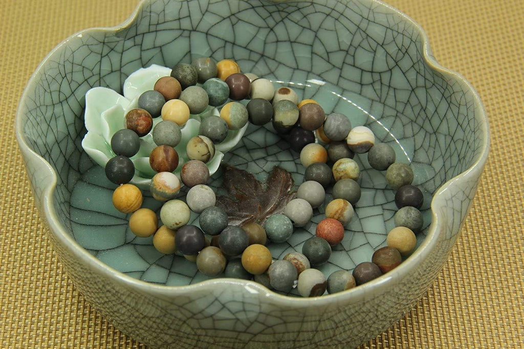 Angelstones Natural Matt Polychrome Jasper Gemstone 8mm Round Beads Stretch Bracelet 7inch Unisex