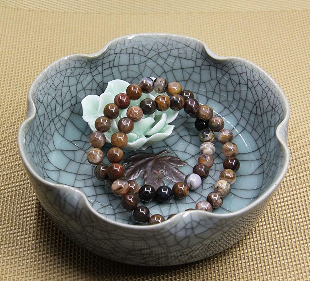 African Wood Agate Gem Semi Precious Gemstone 8mm Ball Beads Stretch Bracelet 7inch Unisex