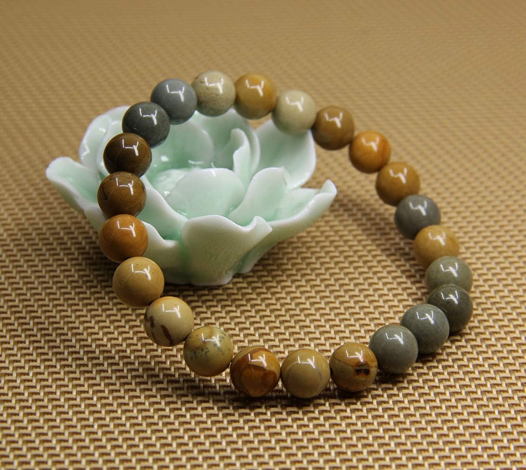 Natural Owyhee Picture Jasper Gemstone 8mm Round Beads Stretch Bracelet 7inch Unisex