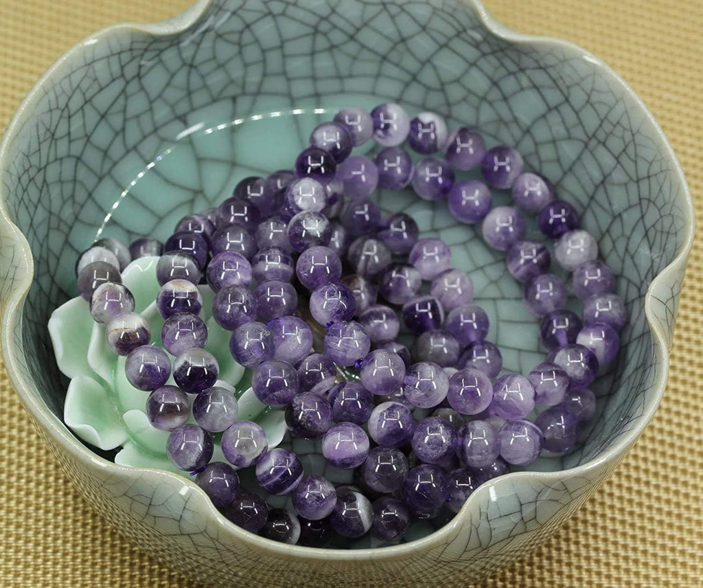 Angelstones Natural Light African Amethyst 8mm Round Beads Stretch Bracelet 7inch Unisex