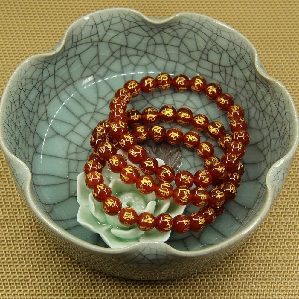 Angelstones Natural Six Words Red Agate 8mm Round Beads Stretch Bracelet 7inch Unisex