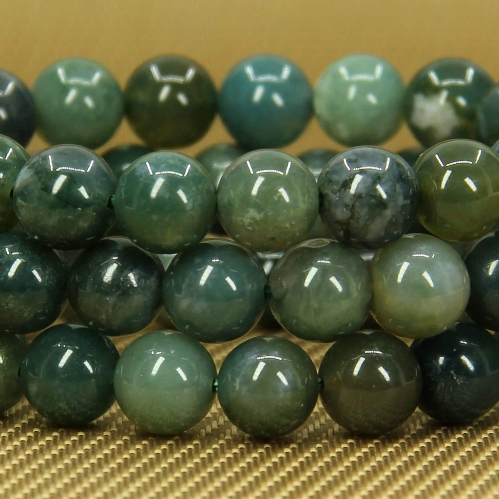 Angelstones Natural Moss Agate Genuine Semi-Precious Gemstones Healing 10mm Beaded Stretch Bracelet 7inch Unisex