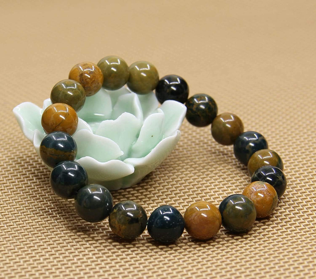 Angelstones Natural Ocean Agate Genuine Semi-Precious Gemstones Healing 10mm Beaded Stretch Bracelet 7inch Unisex
