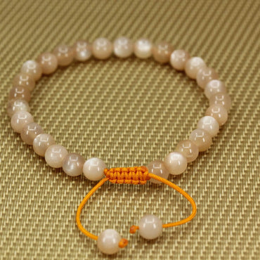 Angelstones Handmade Gemstone 6mm Red Sunstone Round Beads Adjustable Braided Macrame Tassels Chakra Reiki Bracelets 7-9 inch Unisex