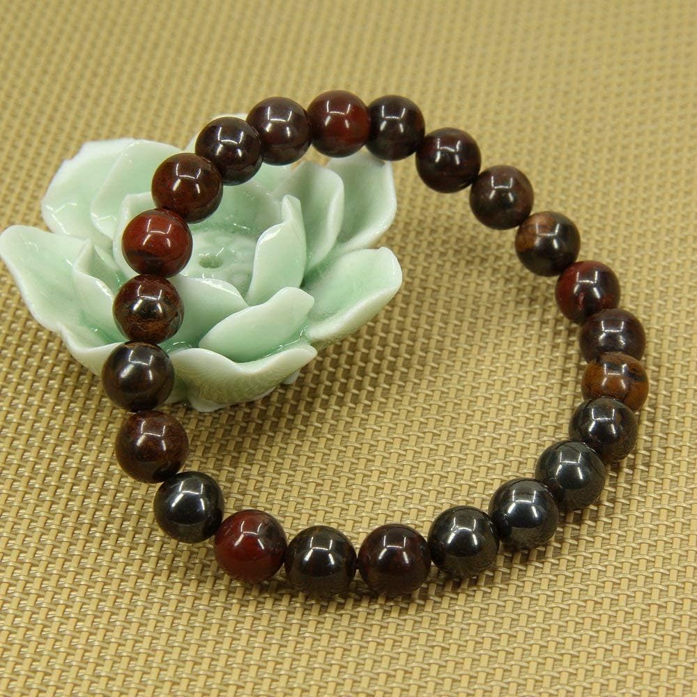 Natural Tiger Iron Gemstone 8mm Round Beads Stretch Bracelet 7inch Unisex