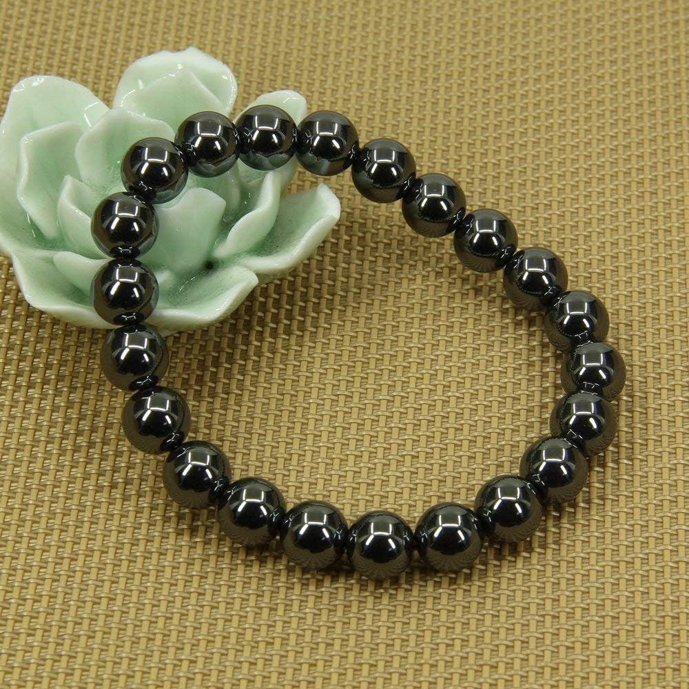 Natural Black Hematite Gemstone 8mm Round Beads Stretch Bracelet 7inch Unisex