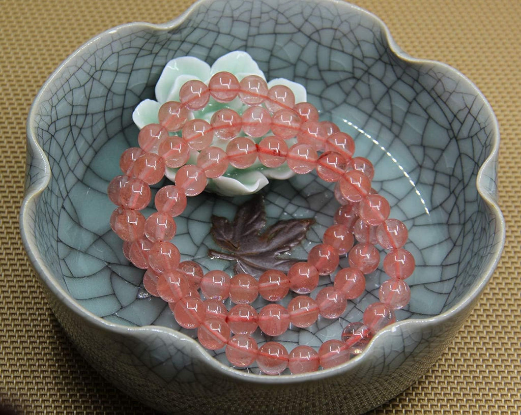 Smelted Cherry Quartz Gemstone 8mm Round Beads Stretch Bracelet 7inch Unisex