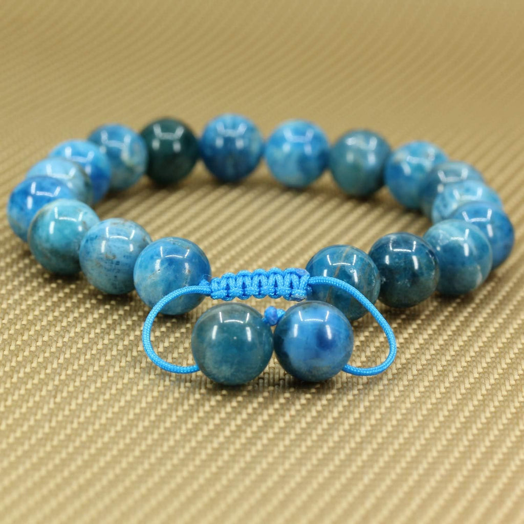 Angelstones Handmade Gemstone 10mm Blue Apatite Round Beads Adjustable Braided Macrame Tassels Chakra Reiki Bracelets 7-9 inch Unisex