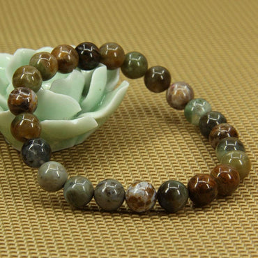 Angelstones Natural Ocean Green Jade 8mm Round Beads Stretch Bracelet 7inch Unisex
