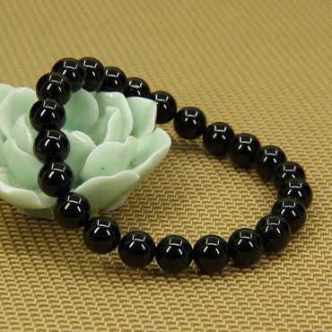 Natural Black Tourmaline Gemstone 8mm Round Beads Stretch Bracelet 7inch Unisex