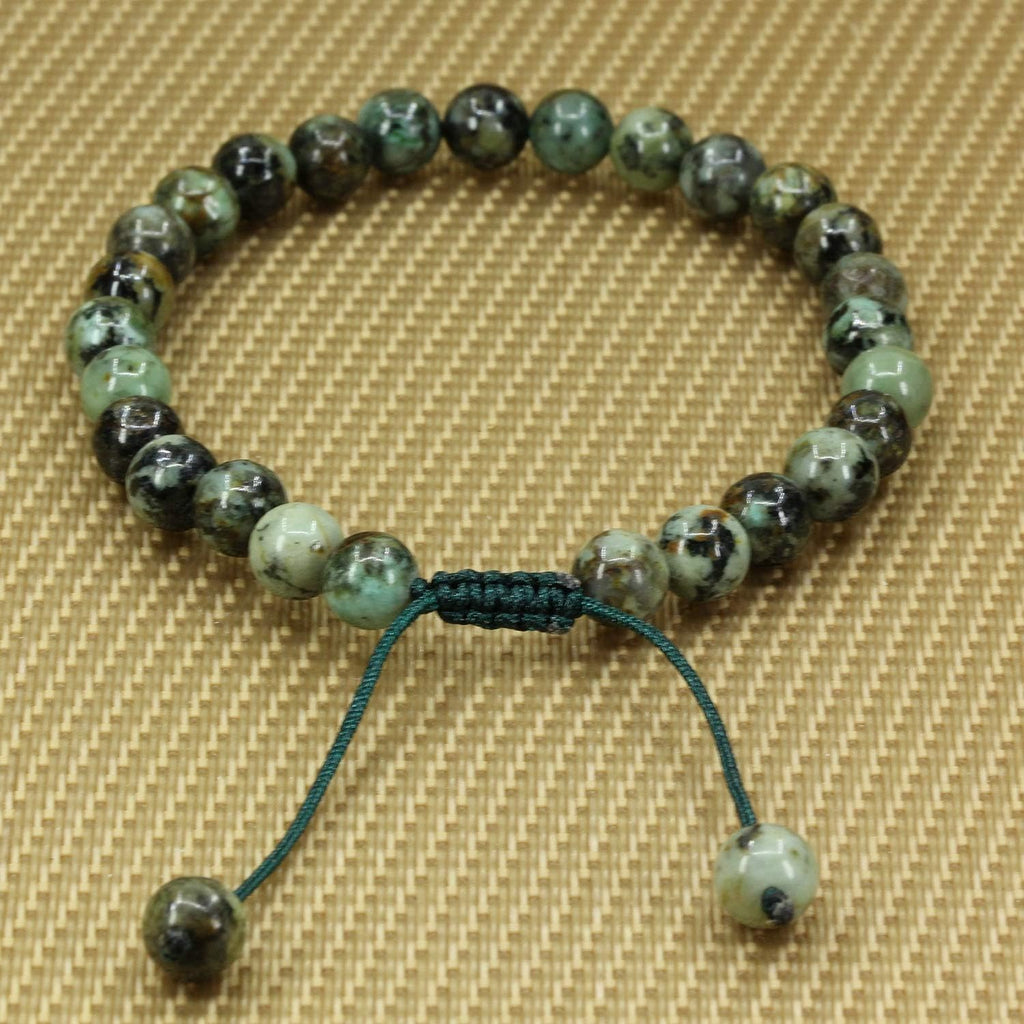 Angelstones Handmade Gemstone 6mm African Turquoise Round Beads Adjustable Braided Macrame Tassels Chakra Reiki Bracelets 7-9 inch Unisex