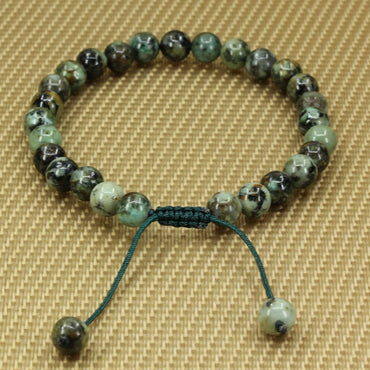 Angelstones Handmade Gemstone 6mm African Turquoise Round Beads Adjustable Braided Macrame Tassels Chakra Reiki Bracelets 7-9 inch Unisex