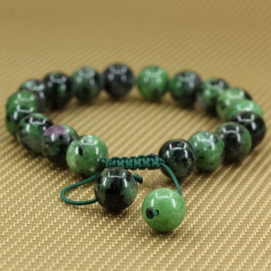 Angelstones Handmade Gemstone 10mm Ruby in Zoisite Round Beads Adjustable Braided Macrame Tassels Chakra Reiki Bracelets 7-9 inch Unisex