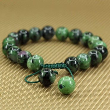 Angelstones Handmade Gemstone 10mm Ruby in Zoisite Round Beads Adjustable Braided Macrame Tassels Chakra Reiki Bracelets 7-9 inch Unisex