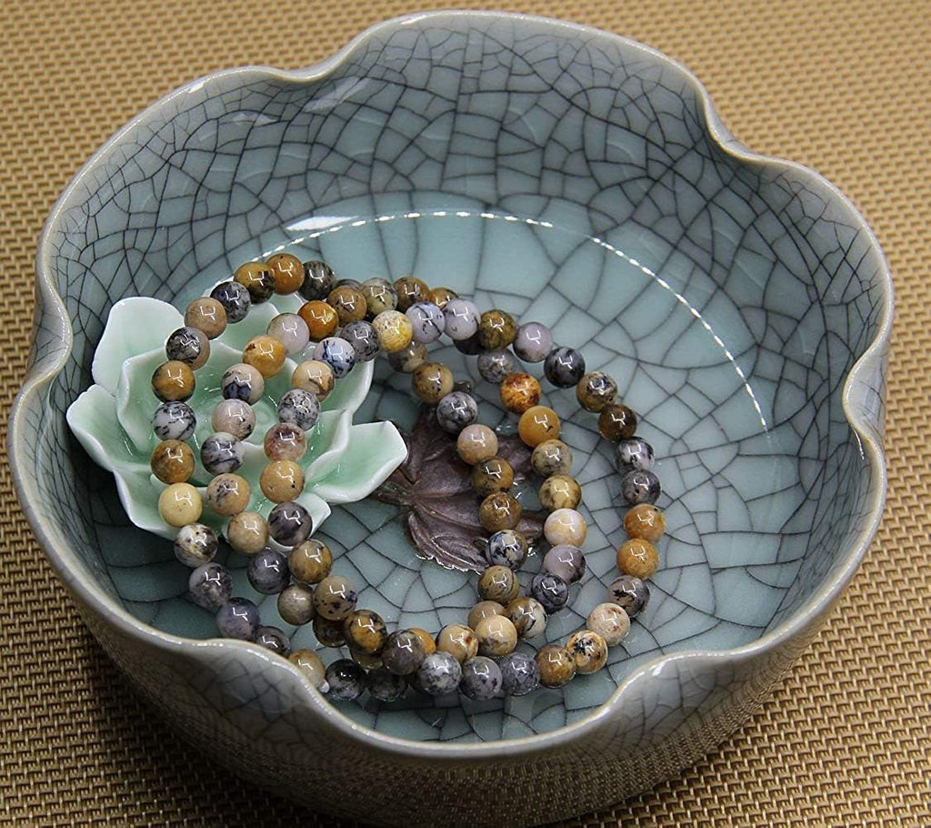 Angelstones Natural Aquatic Opal Gemstone 6mm Round Beads Stretch Bracelet 7inch Unisex