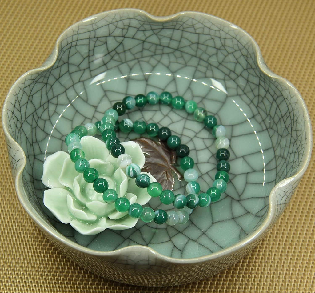 Natural Green Banded Agate Gemstone 6mm Round Beads Stretch Bracelet 7inch Unisex