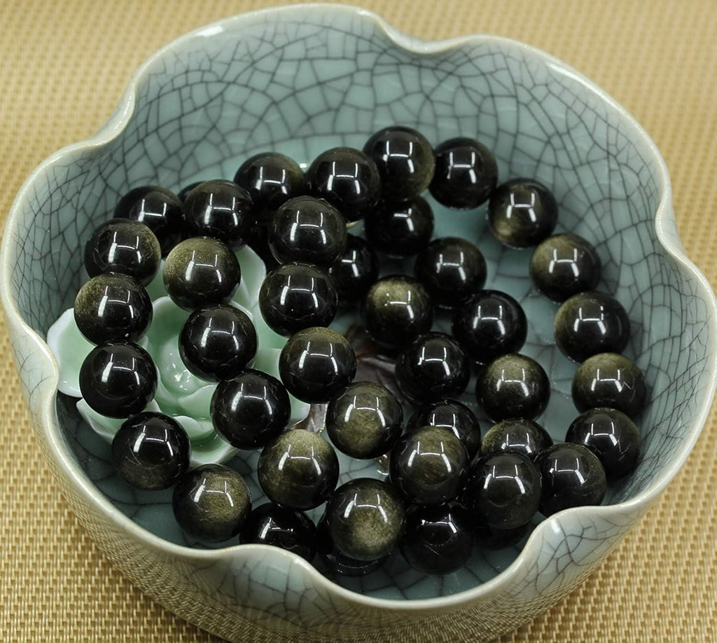 Angelstones Natural A Golden Obsidian Genuine Semi-Precious Gemstones Healing Power Elastic Stretch 14mm Beads Beaded Bracelet 7inch Mens