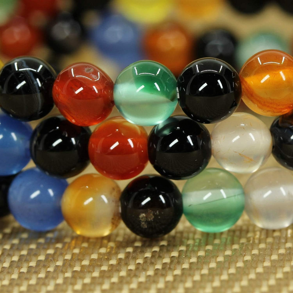 Natural Multicolor Agate Gemstone 6mm Round Beads Stretch Bracelet 7inch Unisex
