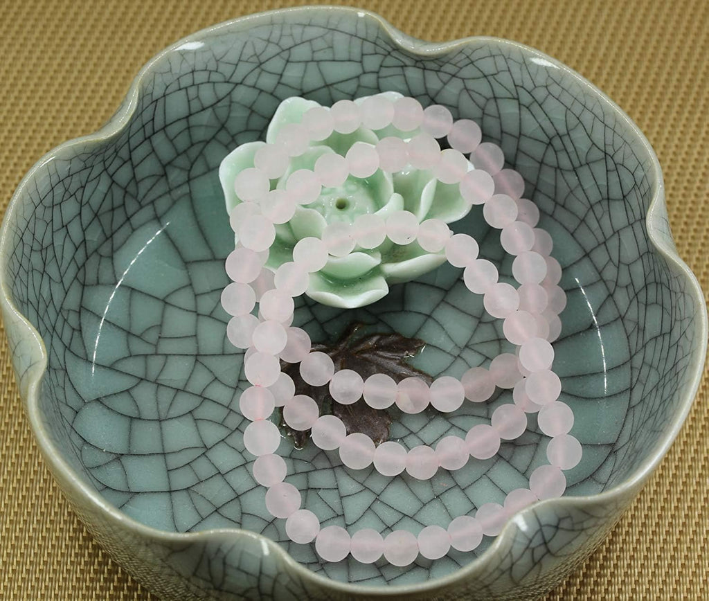 Natural Matte Rose Quartz Gemstone 6mm Round Beads Stretch Bracelet 7inch Unisex
