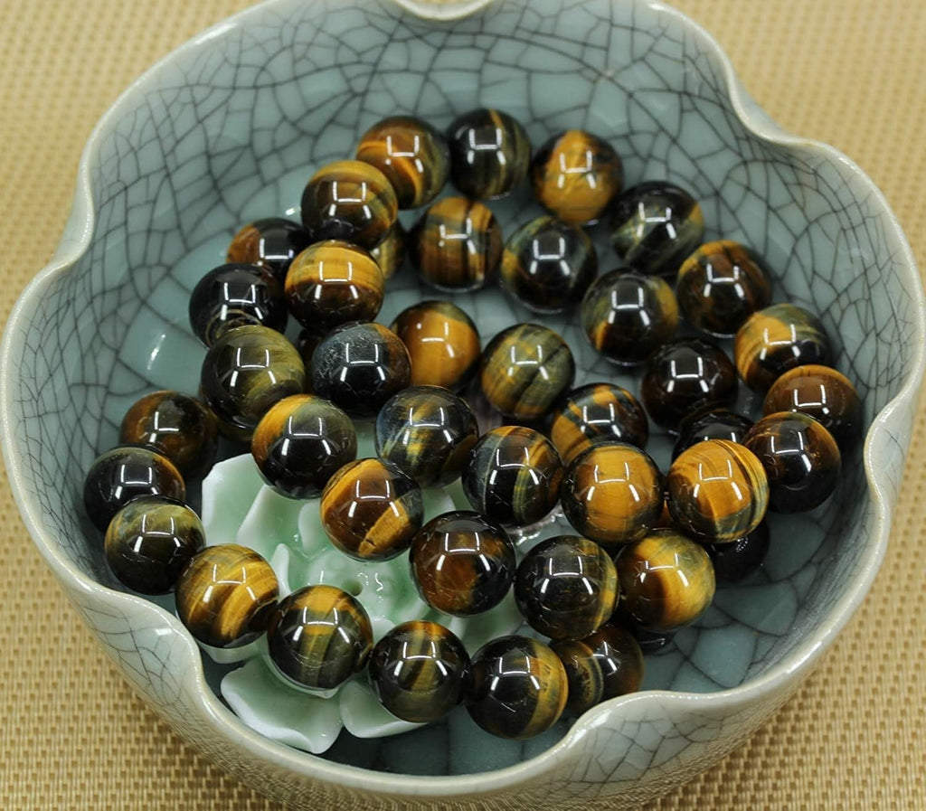Natural AA Grade Natural Golden Blue Tiger Eye Gemstones Healing Power Elastic Stretch 14mm Beads Beaded Bracelet 7inch Mens
