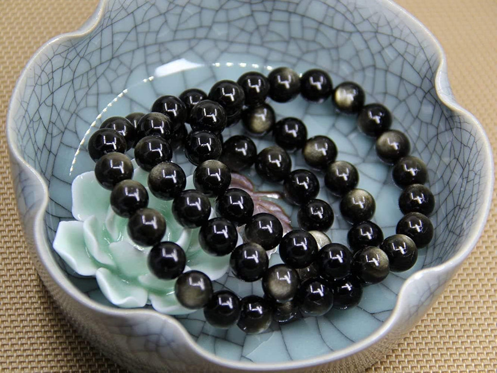 Angelstones Natural AA Grade Golden Obsidian Genuine Semi-Precious Gemstones Healing 10mm Beaded Stretch Bracelet 7inch Unisex