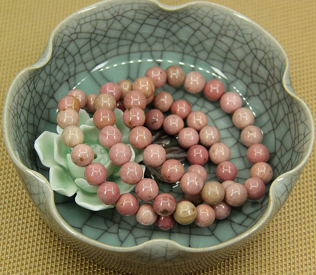 Angelstones Natural Pink Rhodonite Genuine Semi-Precious Gemstones Healing 10mm Beaded Stretch Bracelet 7inch Unisex