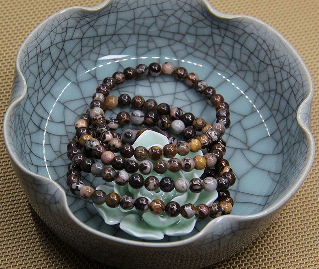 Angelstones Natural African Pink Agate Gemstone 6mm Round Beads Stretch Bracelet 7inch Unisex