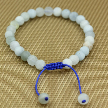 Angelstones Handmade Gemstone 6mm Matt Multicolor Aquamarine Round Beads Adjustable Braided Macrame Tassels Chakra Reiki Bracelets 7-9 inch Unisex