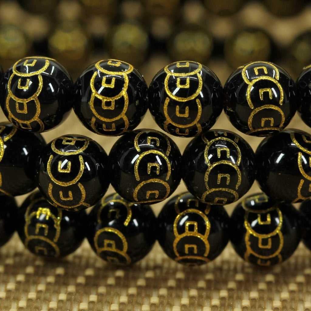 Natural Copper Coins Black Agate Gemstone 6mm Round Beads Stretch Bracelet 7inch Unisex