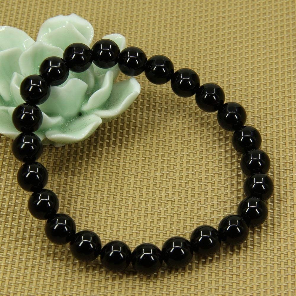 Natural AA Grade Black Agate Gemstone 8mm Round Beads Stretch Bracelet 7inch Unisex