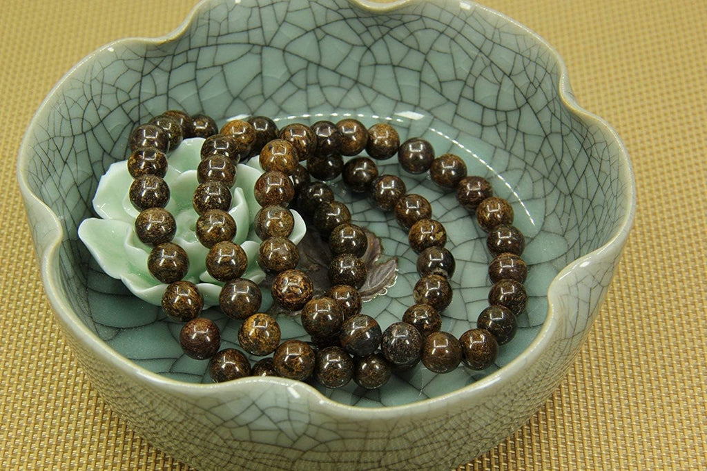 Natural Bronzite Gemstone 8mm Round Beads Stretch Bracelet 7inch Unisex