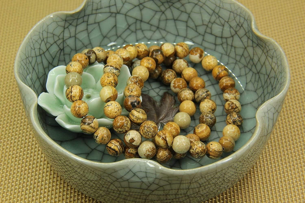 Angelstones Natural Picture Jasper Gemstone 8mm Round Beads Stretch Bracelet 7inch Unisex