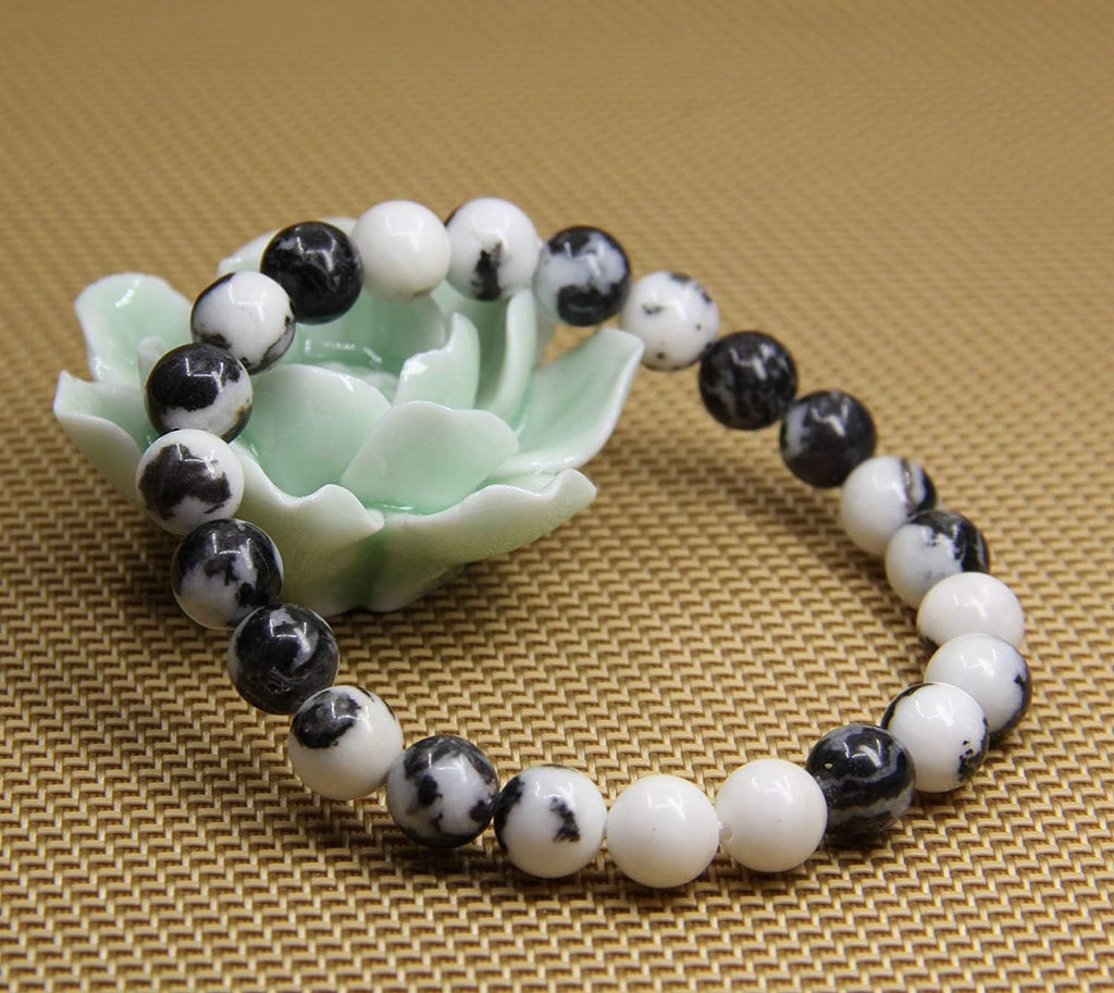 Natural Zebra Jasper Gemstone 8mm Round Beads Stretch Bracelet 7inch Unisex
