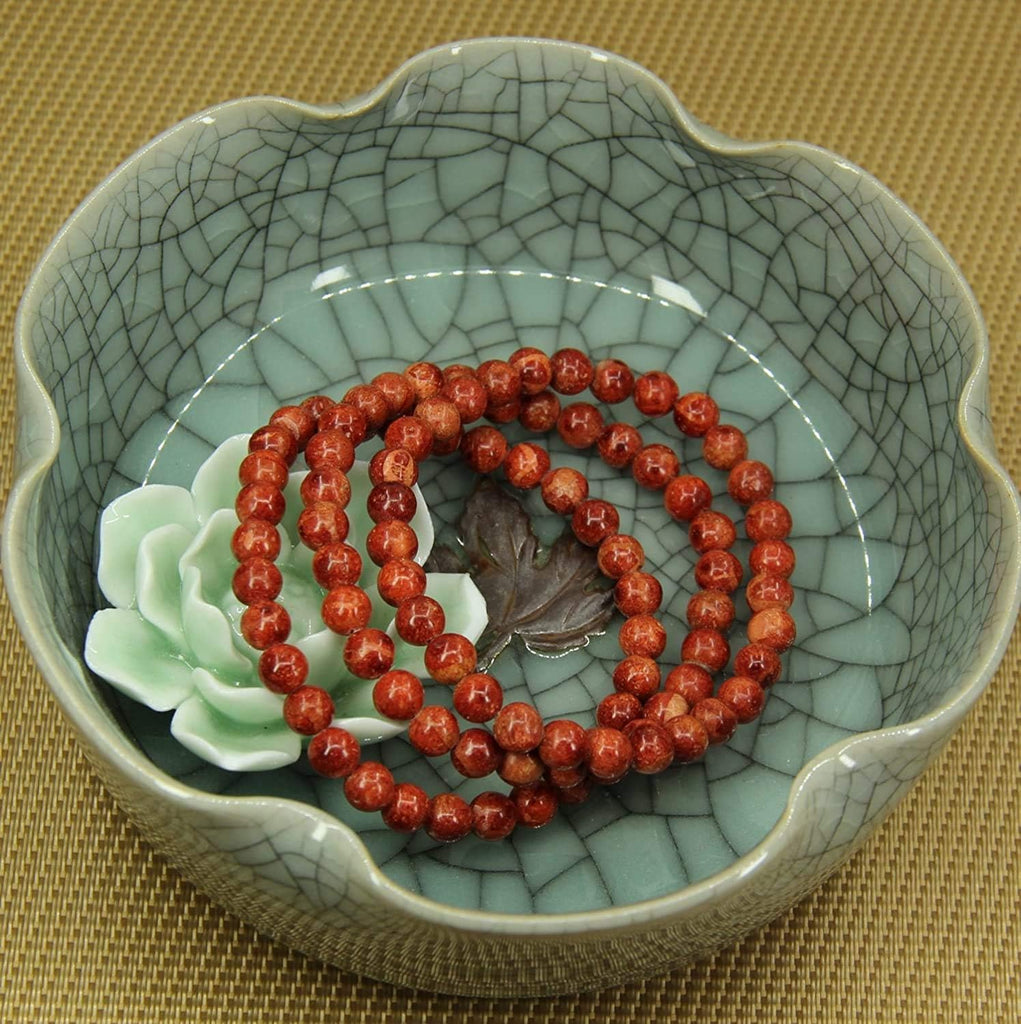 Natural Red Coral Gemstone 6mm Round Beads Stretch Bracelet 7inch Unisex