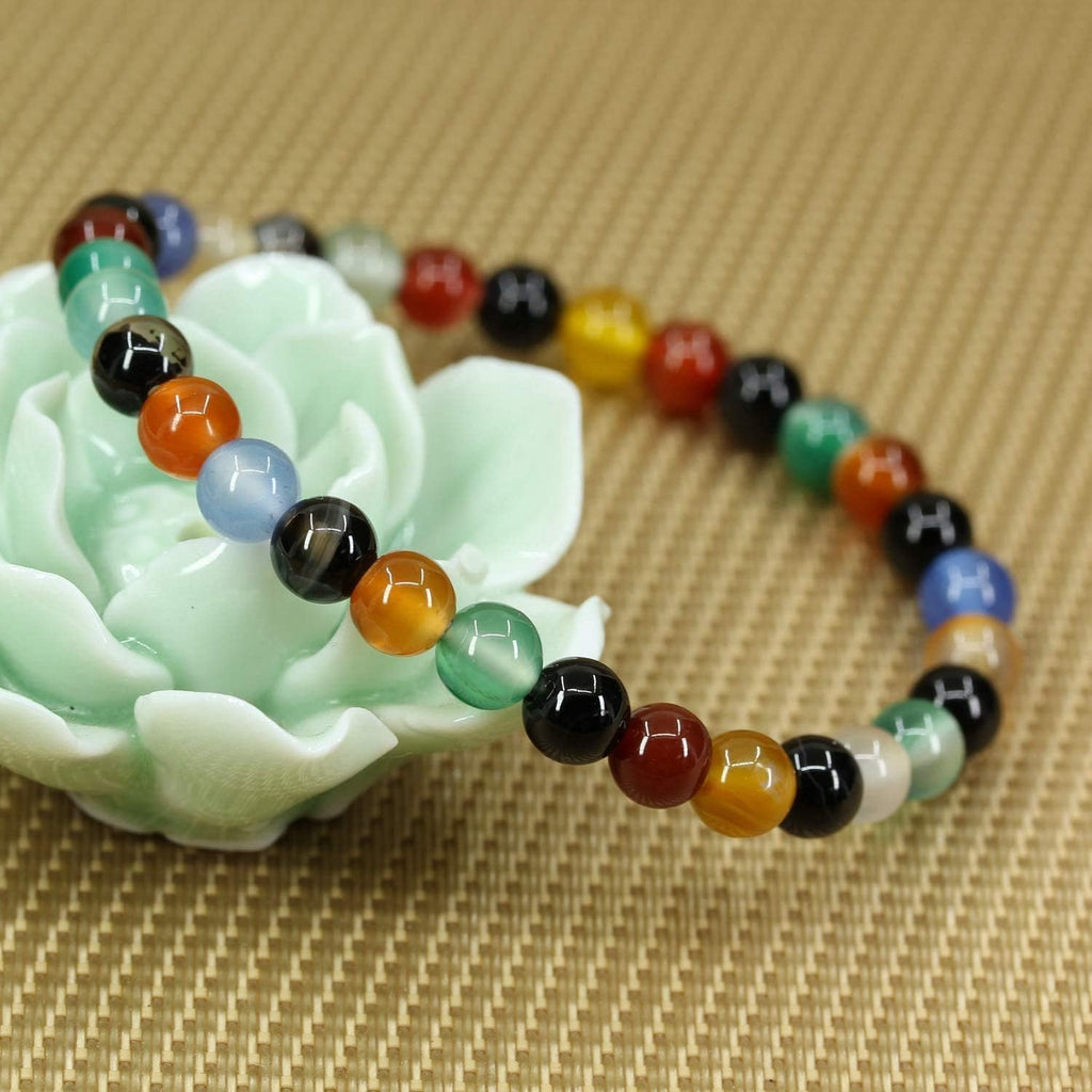 Natural Multicolor Agate Gemstone 6mm Round Beads Stretch Bracelet 7inch Unisex