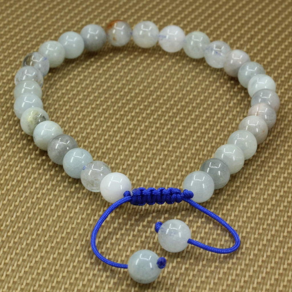 Angelstones Handmade Gemstone 6mm Multicolor Aquamarine Round Beads Adjustable Braided Macrame Tassels Chakra Reiki Bracelets 7-9 inch Unisex