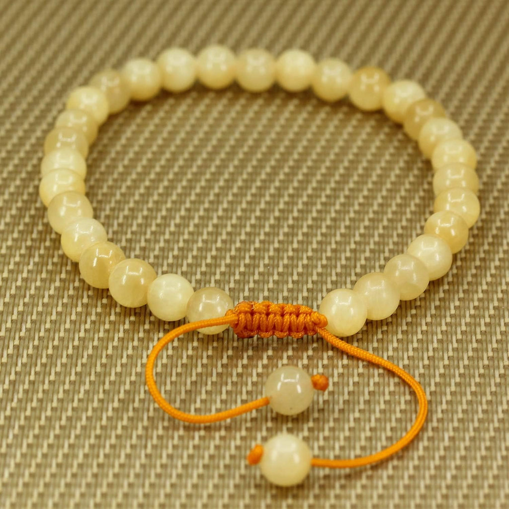Angelstones Handmade Gemstone 6mm Yellow Jade Round Beads Adjustable Braided Macrame Tassels Chakra Reiki Bracelets 7-9 inch Unisex