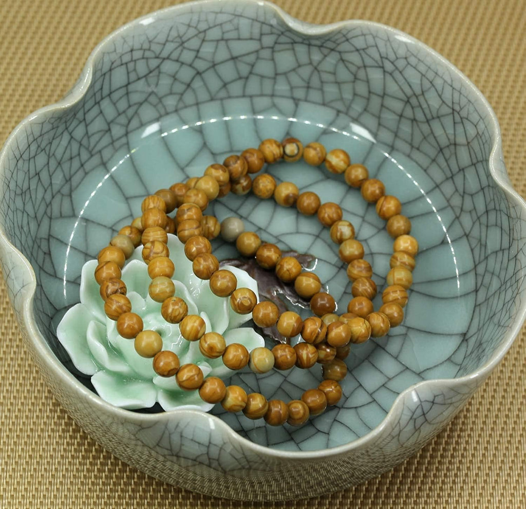 Natural Matt Woodgrain Stone Gemstone 6mm Round Beads Stretch Bracelet 7inch Unisex