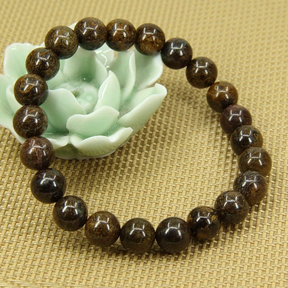 Natural Bronzite Gemstone 8mm Round Beads Stretch Bracelet 7inch Unisex