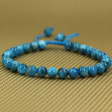 Natural Blue Apatite Gemstone 6mm Round Beads Adjustable Bracelet 7inch Unisex