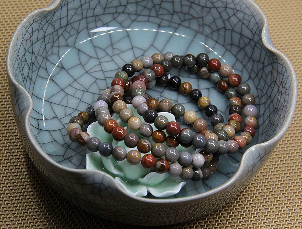 Angelstones Natural Polychrome Jasper Gemstone 6mm Round Beads Stretch Bracelet 7inch Unisex