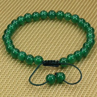 Angelstones Handmade Gemstone 6mm Green Agate Round Beads Adjustable Braided Macrame Tassels Chakra Reiki Bracelets 7-9 inch Unisex